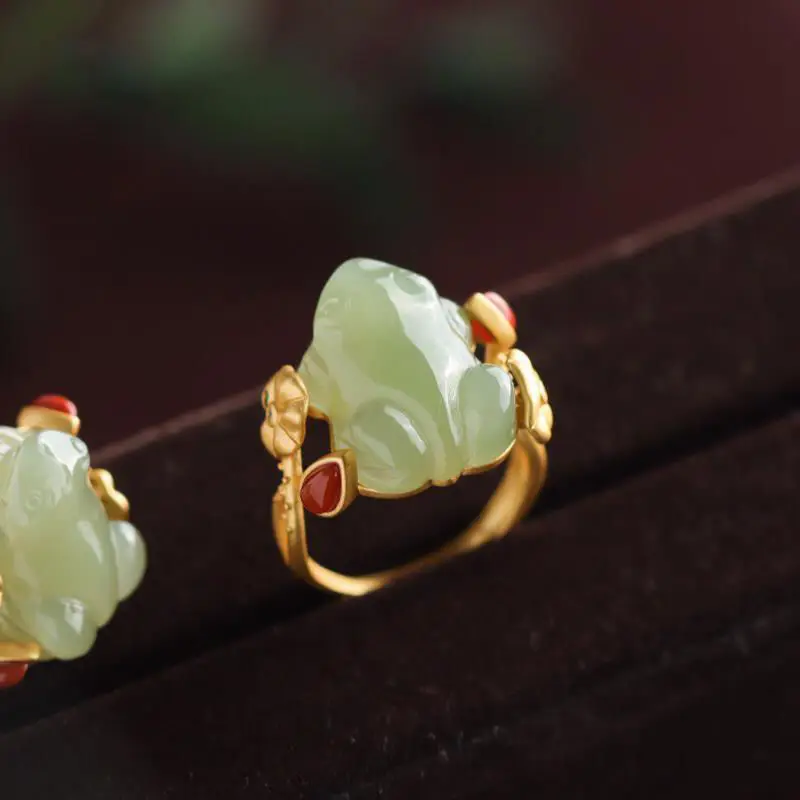 Event Suppliers - Yeşil yeşim kurbağa yüzük Charms doğal
