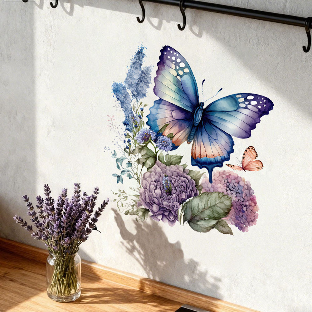 Flower Wall Panel - Suluboya Kelebek Çiçek Duvar Çıkartmaları Çıkartmaları