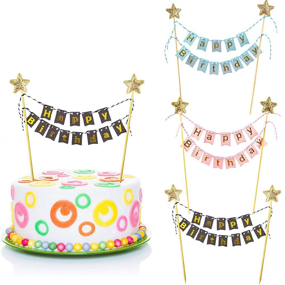 Party Banner Gold - Mutlu doğum günü kek bayrakları DIY
