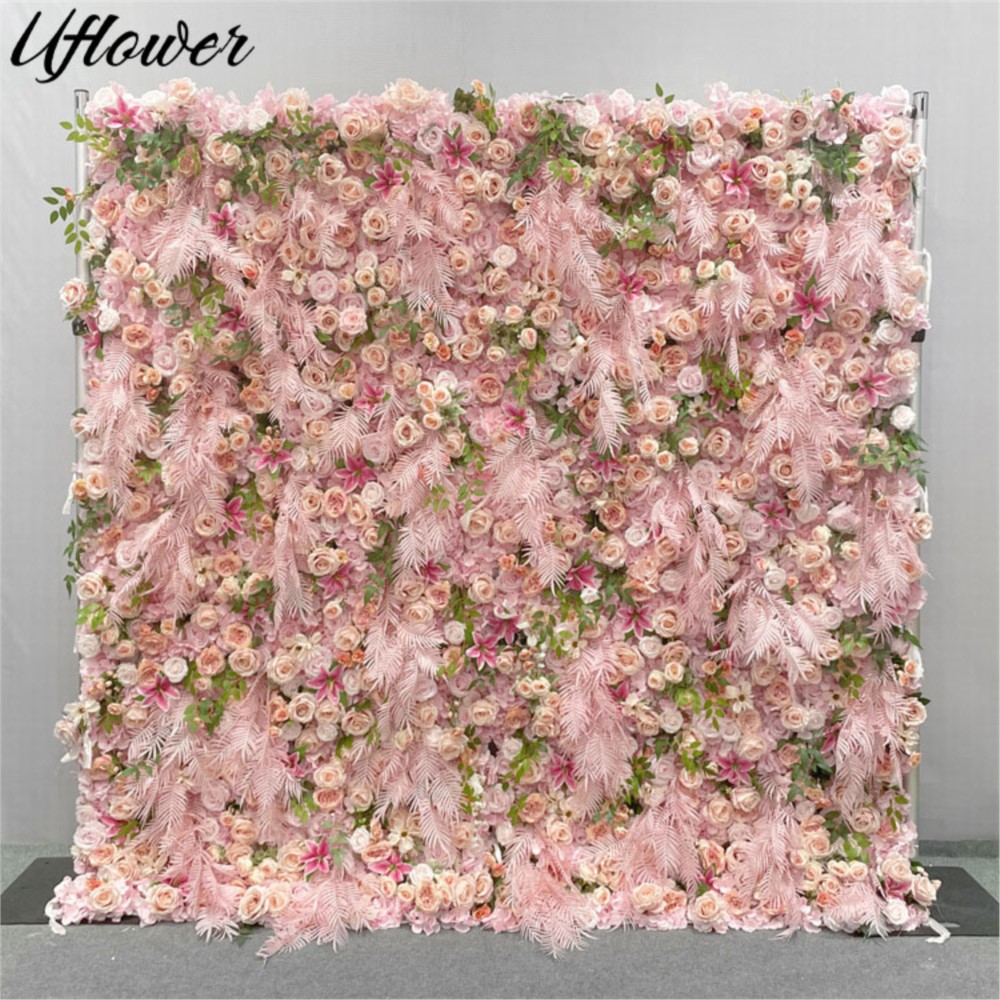 Flower Wall Panel - Uflower 5D Pembe Gül Kumaş Çiçek