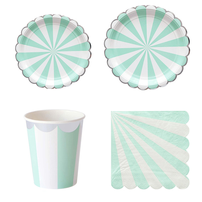 Paper Straw Color - Çizgili tek kullanımlık sofra pembe mavi