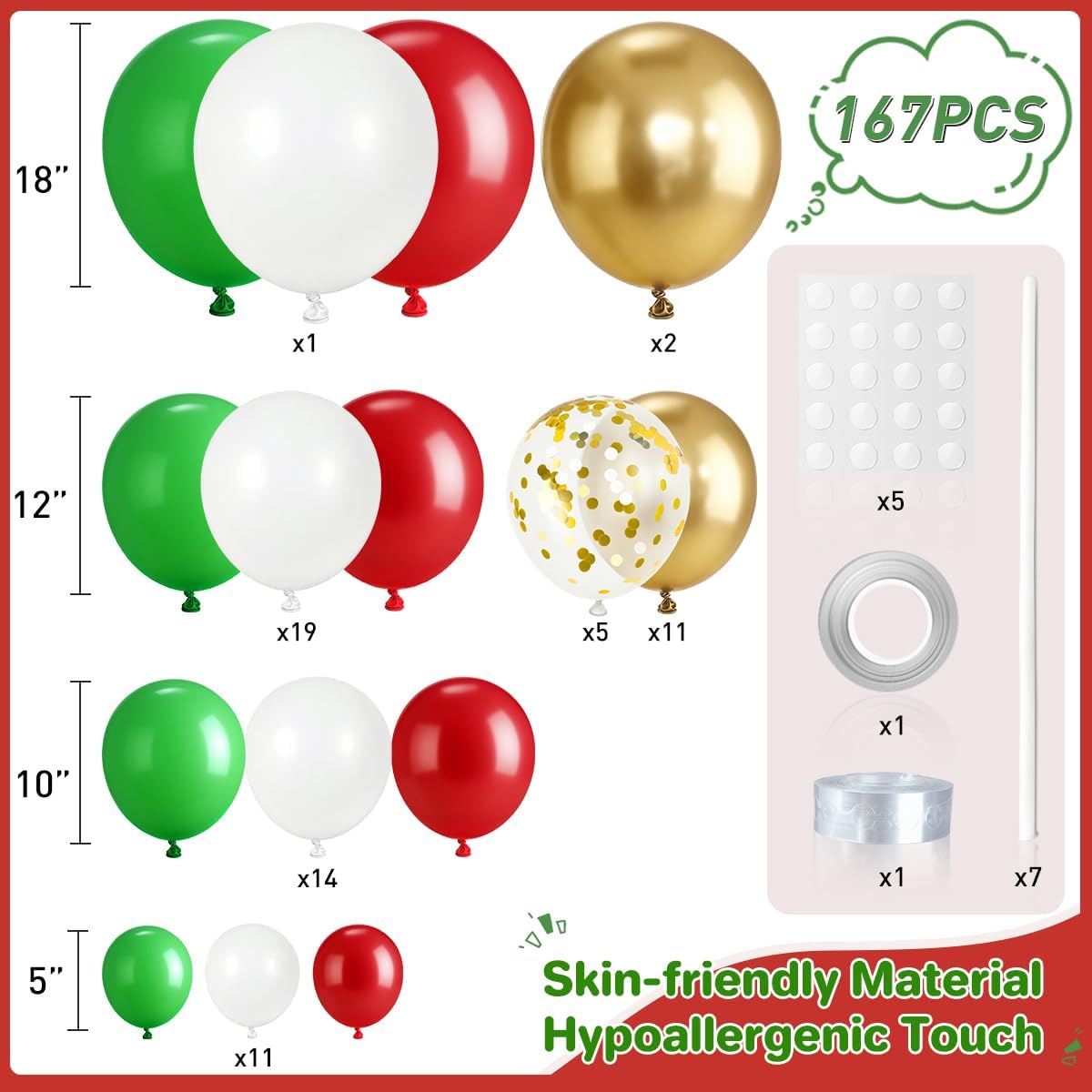 Kırmızı Beyaz Yeşil ve Altın B - Balloon Arch Kit incelemesi ve fiyatı